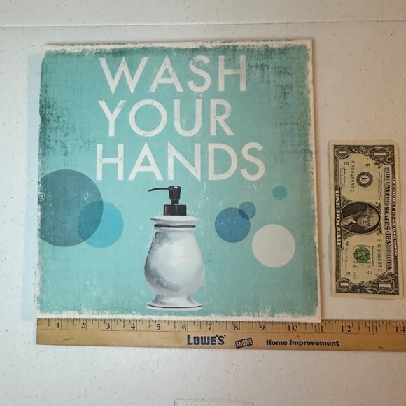 Wrapped canvas wall art for bathroom Wash your hands Keep it clean set of 2 - Picture 4 of 13